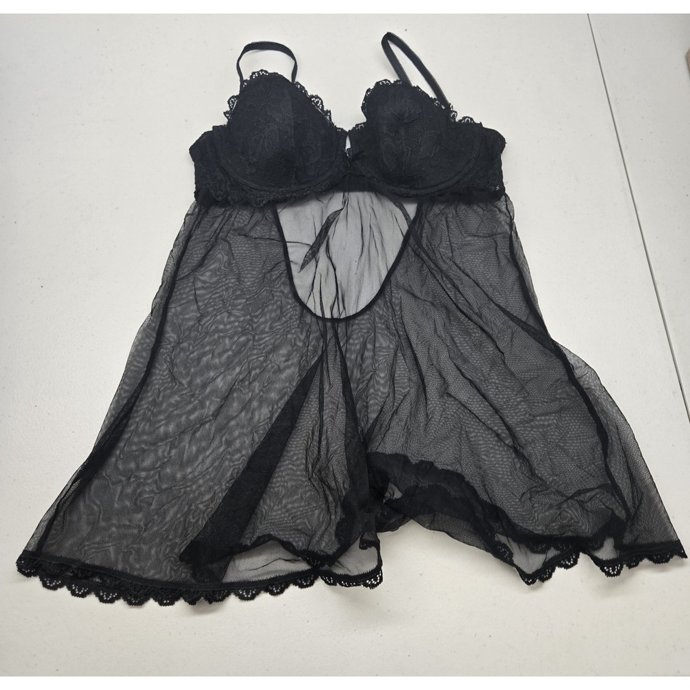 Victoria Secret Women Sleepwear 36C Black Sexy Littles Things Babydoll Lace